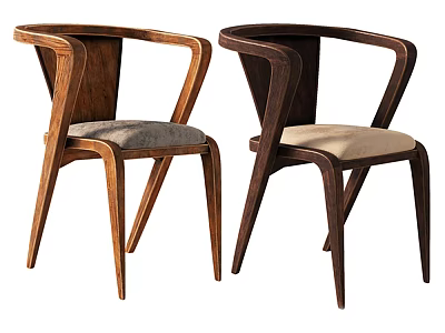 Two Modern Wooden Leisure Chairs With Curved Armrests And Upholstered Seats In Different Colors 3d model