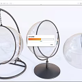 Modern Transparent Spherical Hanging Chair with Black Metal Frame and Chain