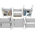 Bunk Beds With Various Designs Including Desk Storage Ladder And White Frame 3d model