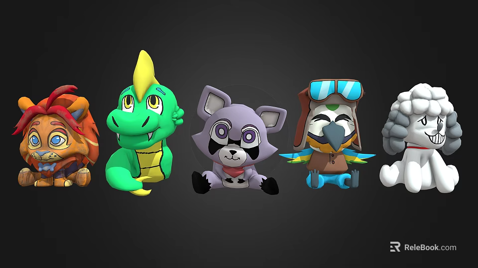 Cute Animal Shaped Stuffed Toys With Various Designs And Colorful Characters 3d model 