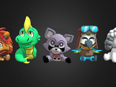 Cute Animal Shaped Stuffed Toys With Various Designs And Colorful Characters 3d model