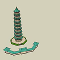 Traditional Chinese Multi Story Pagoda With Green Roof And Stone Structure