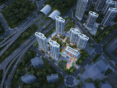 Modern Aerial Planning With High Rise Buildings Road Network Greenery And Urban Layout 3d model