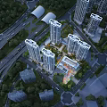 Modern Aerial Planning With High Rise Buildings Road Network Greenery And Urban Layout