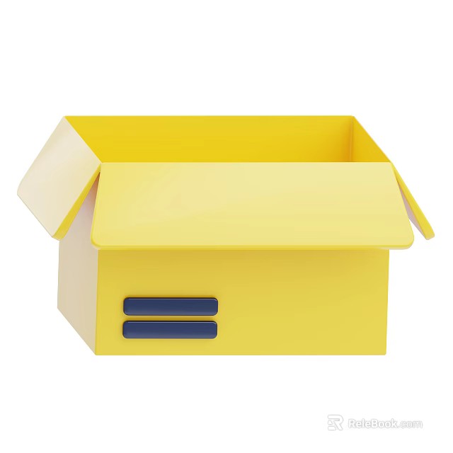 Decorative Ornament Set Featuring Yellow Box with Flip Lid and Blue Strips 3d model 
