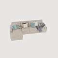 Brown Double Sofa With Soft Fabric Colorful Patterned Pillows And Cozy Blanket 3d model