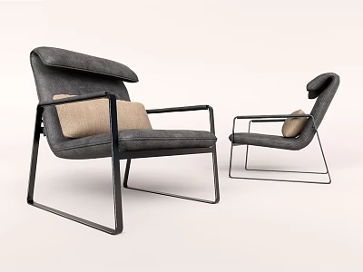 Modern Gray Fabric Lounge Chair With Metal Frame And Accent Pillow Design 3d model
