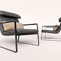 Modern Gray Fabric Lounge Chair With Metal Frame And Accent Pillow Design