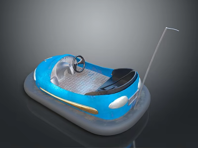 Blue Inflatable Water Bumper Car with Steering Wheel Black Seat and Gold Trim 3d model