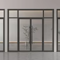 Contemporary Glass Doors With Dark Frames Transparent Panels And Indoor Plants