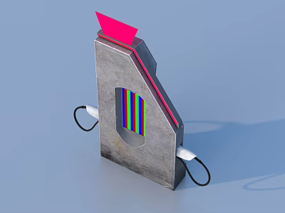 Gray Metallic Structure With Red Top Colorful Striped Window And Black Cables 3d model
