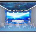 Starry Ceiling Modern Studio With Blue Large Screen Cameras And Transparent Chairs 3d model