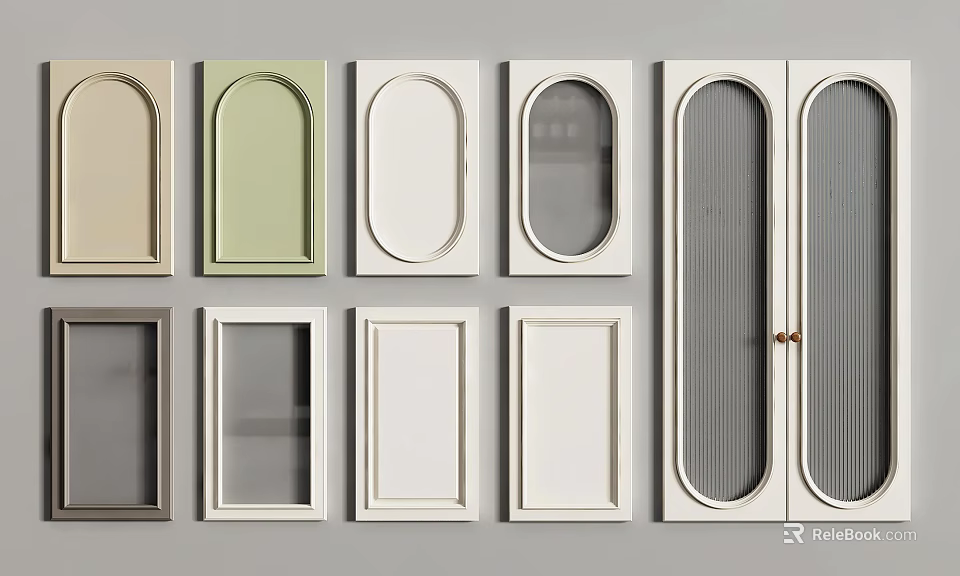Various Interior Door Designs With Arched Rectangular Glass Paneled Ribbed And Double Styles 3d model 