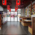 Colorful Japanese Restaurant Interior With Cherry Blossom Decor Red Umbrellas And Wooden Partitions