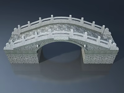 Stone Arch Bridge With Ornate Railings And Decorations On Gray Background 3d model