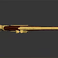 Antique Ornate Pistol With Golden Decorations Engraved Wooden Stock On Dark Surface With Reflection