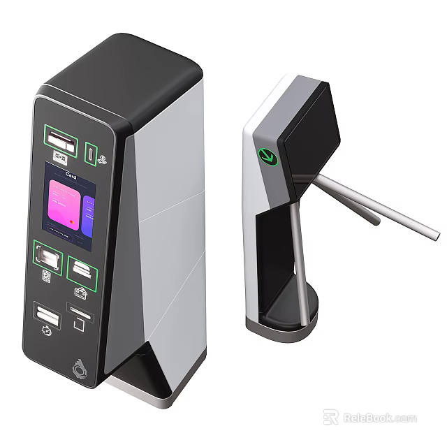 Public Facility Access Control Equipment With Modern Turnstile And Facial Recognition Device 3d model 