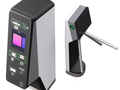 Public Facility Access Control Equipment With Modern Turnstile And Facial Recognition Device 3d model