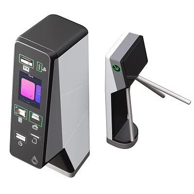 Public Facility Access Control Equipment With Modern Turnstile And Facial Recognition Device 3d model