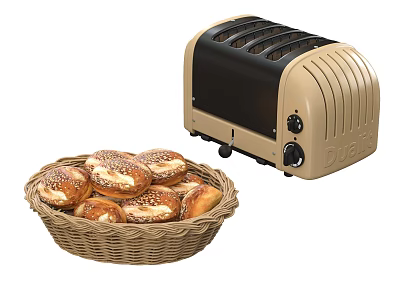 Modern Home Kitchen Toaster With Wicker Basket Filled With Fresh Pretzels 3d model