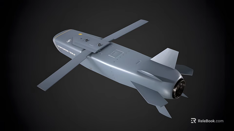 Gray Military Attack Drone Weapon With Fixed Wings Top Sensors And Rear Thruster 3d model 