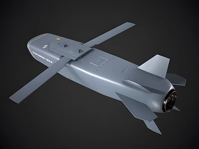 Gray Military Attack Drone Weapon With Fixed Wings Top Sensors And Rear Thruster 3d model