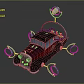 Vintage Style Car With Unique Design Glowing Elements Circular Wheels And Roof Mounted Device