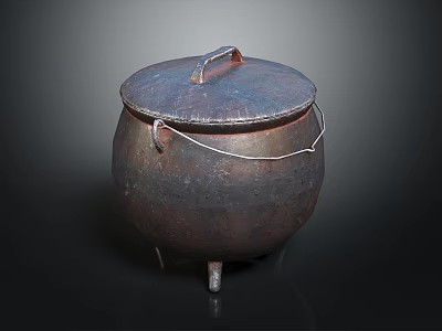 Traditional Cast Iron Cooking Pot With Lid Handle And Legs For Kitchen Use 3d model