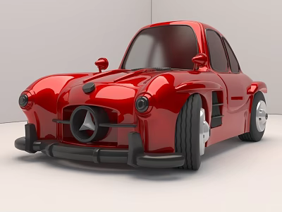 Red Vintage Style Car With Unique Design Details 3d model