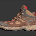 Brown Hiking Shoes With Red Accents Laces And Non Slip Rubber Soles For Outdoor Activities
