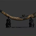 Ornately Carved Curved Sculpture With Intricate Patterns On Black Stone Stands