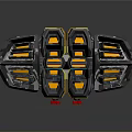 Futuristic Sci Fi Mechanical Weapon With Red Yellow Black Color And Glowing Elements