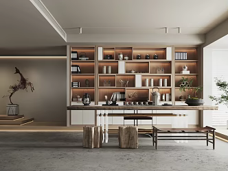 Study Tea Room Bookcase Tea Cabinet Decoration Combination 3d model