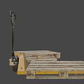 Manual Pallet Jack With Stacked Wooden Pallets For Warehouse Material Handling