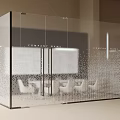 Modern Office Interior Glass Partition With Transparent Dots And Chairs