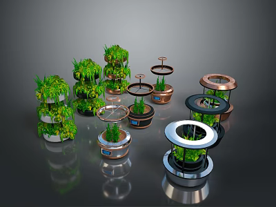 Modern Landscape with Multi Tiered Planters and Lush Green Foliage 3d model