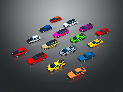Various Colored Cars In Different Styles Arranged In Circular Formation 3d model