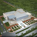 Aerial View Planning of Modern Building Complex With Glass Facade Greenery Roads and Plaza