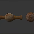 Two Ancient Rusty Metal Weapons With Long Handles And Round Heads