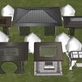 Other Outdoor Structures with Various Roof Designs Metal Wooden and Glass Elements in Garden