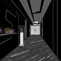 Modern Hotel Corridor With Marble Flooring LED Strip Lights And Glass Display Cabinets