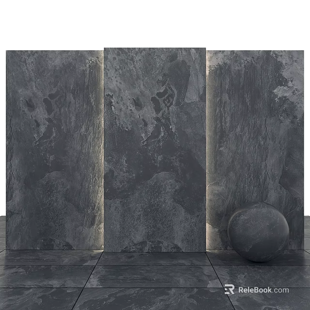 Dark Textured Decorative Panels With Black Sphere And Illuminated Floor 3d model 