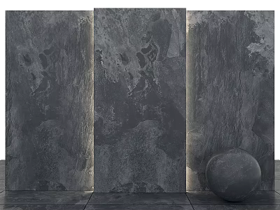 Dark Textured Decorative Panels With Black Sphere And Illuminated Floor 3d model