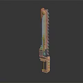 Shiny Golden Mechanical Weapon With Serrated Blade And Futuristic Intricate Design