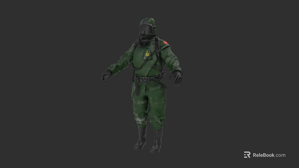 Game Movie Character In Green Protective Suit With Helmet Military Style Gear And Face Mask 3d model 
