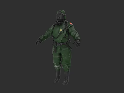 Game Movie Character In Green Protective Suit With Helmet Military Style Gear And Face Mask 3d model
