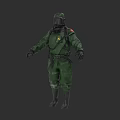 Game Movie Character In Green Protective Suit With Helmet Military Style Gear And Face Mask