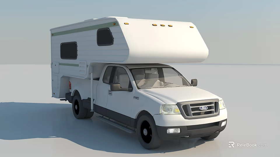 Functional White Pickup Camper Truck With High Roof Storage Windows For Camping Travel 3d model 