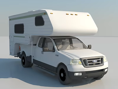 Functional White Pickup Camper Truck With High Roof Storage Windows For Camping Travel 3d model