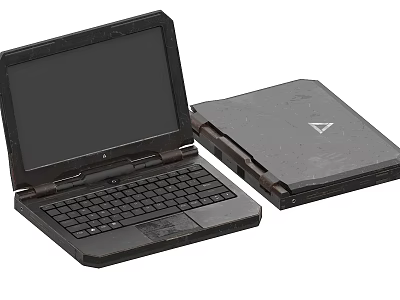Rugged Black Laptop With Open Display Screen And Docking Station 3d model